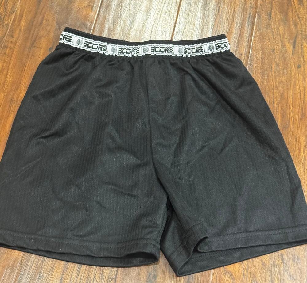 Vintage Score Soccer Shorts Logo waistband Black Youth Size Small Sports Game